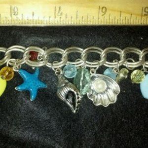 Silver Charm Bracelet Ocean Lovers Seashell Pearl Vintage